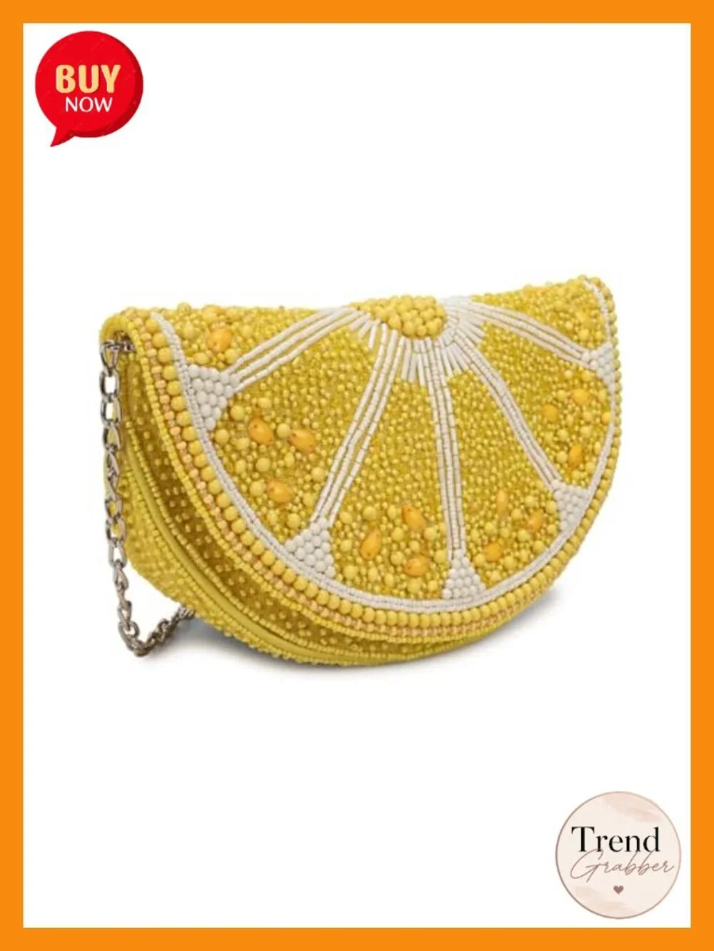 Beaded Lemon Slice Clutch Purse with Chain Strap, Novelty Fruit Design